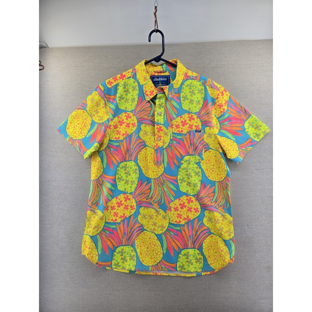 Chubbies Polo Mens Medium Colorful Pineapple Neon All Over Graphic Print